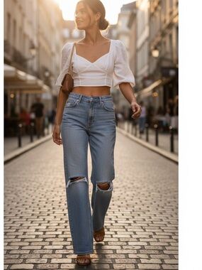 Zara women’s high - waisted Ripped wide leg jeans